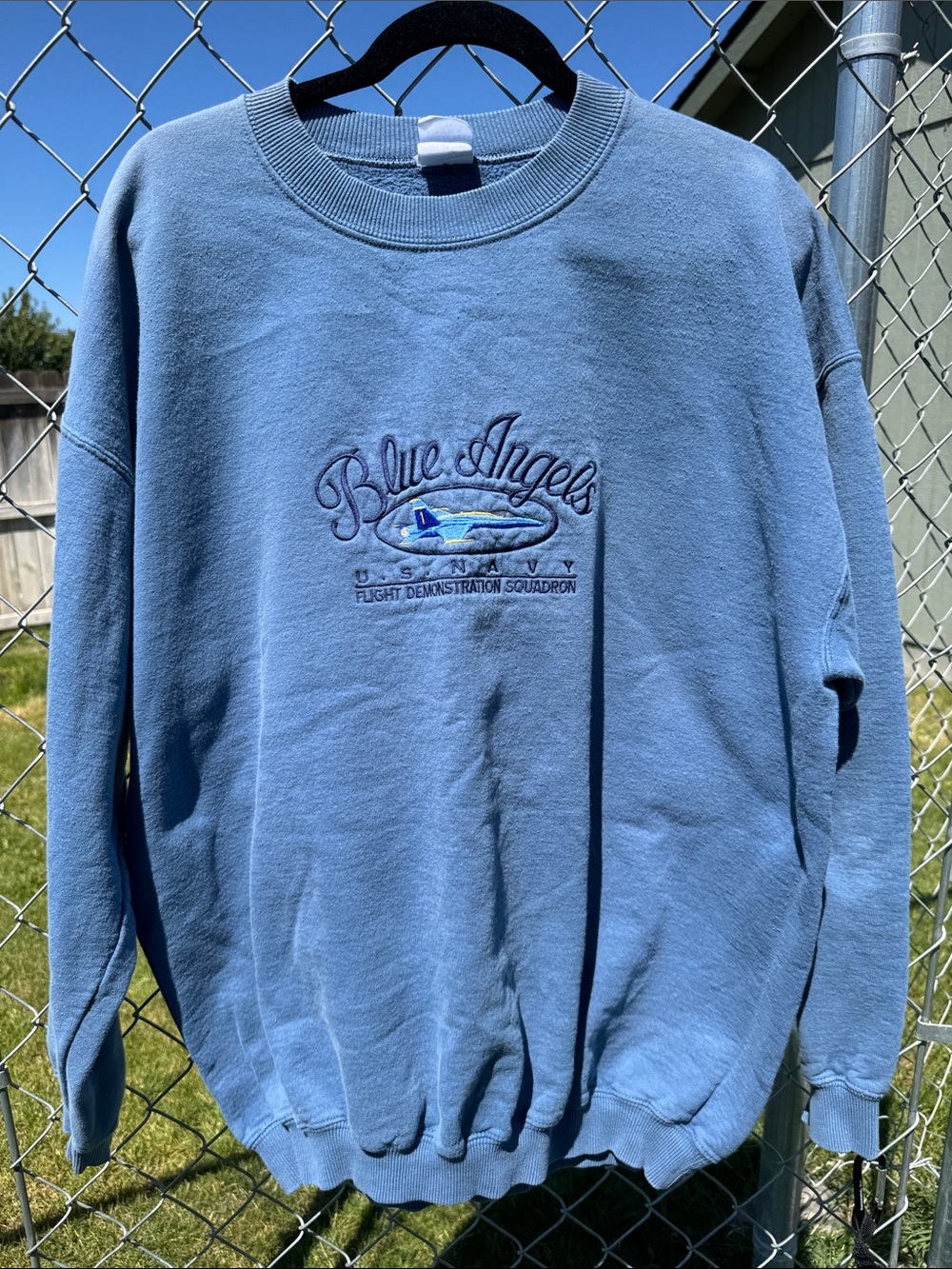 Vintage Embroidered Blue Angels Crewneck Sweatshirt - Blue